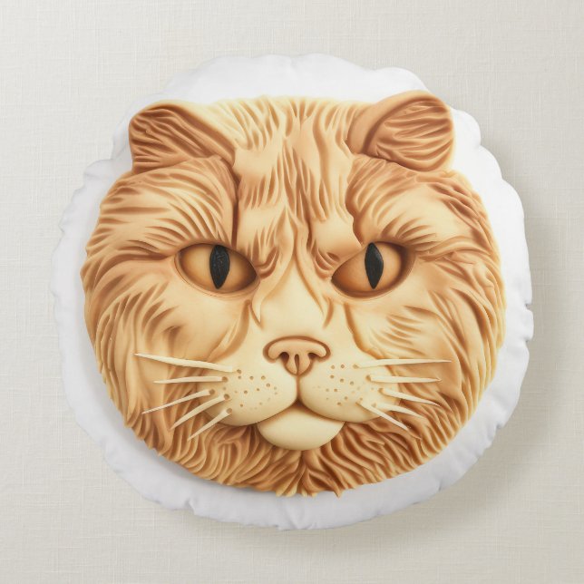 Maine Coon Katt 3D Inspirerad Rund Kudde (Framsidan)