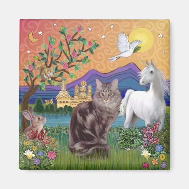 Maine Coon Katt - Fantasivärld Magnet (Framsidan)