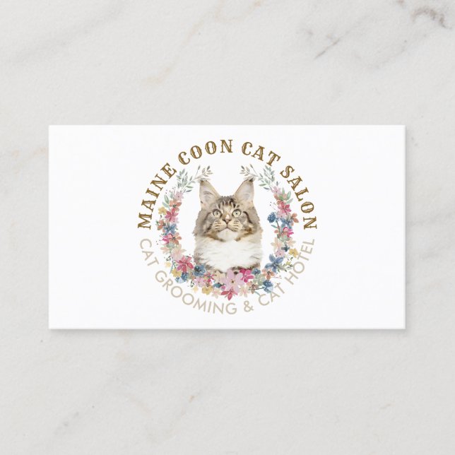 Maine Coon Katt Grooming Salong Husdjur Spa Visitkort (Framsida)