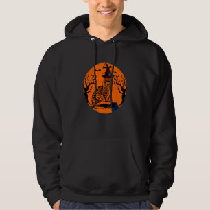Maine Coon Katt Halloween Häxa Hatt Och Måne Hoodie