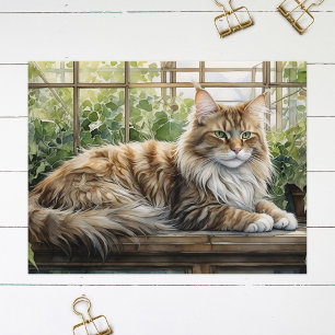 Maine Coon Katt i en Mysig Inomhus Trädgård Vykort