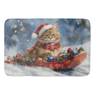 Maine Coon Katt i Släde Låt det Snöa Jul Badrumsmatta