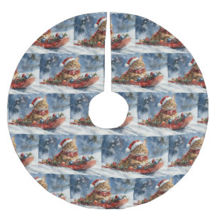 Maine Coon Katt i Släde Låt det Snöa Jul Julgransmatta Borstad Polyester