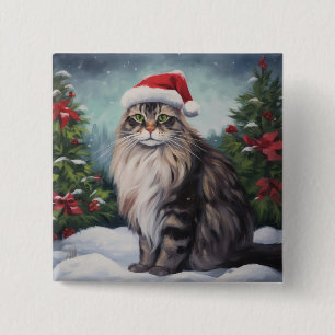 Maine Coon Katt i Snö Jul Knapp