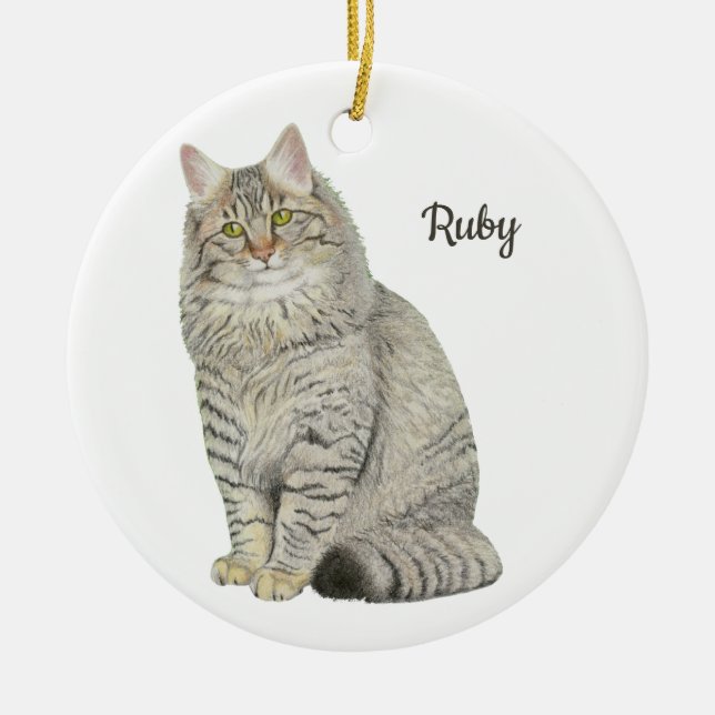 Maine Coon Katt Julgransprydnad Keramik (Framsidan)