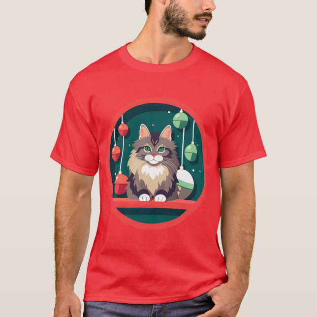 Maine Coon Katt Julgransprydnad T Shirt (Framsida)