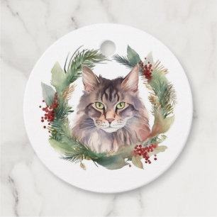 Maine Coon Katt Julkrans Festlig Kittel Gåvor Etiketter