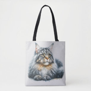 Maine Coon Katt Kärlek i Vattenfärg Tygkasse