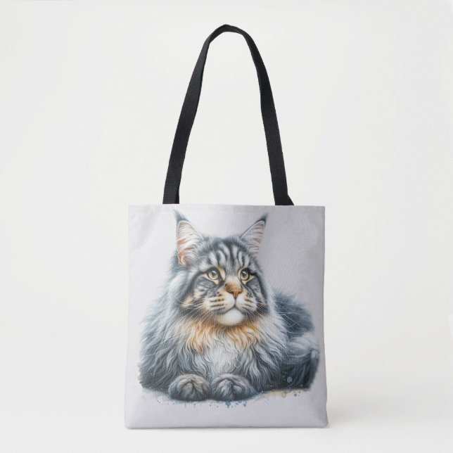 Maine Coon Katt Kärlek i Vattenfärg Tygkasse (Framsida)