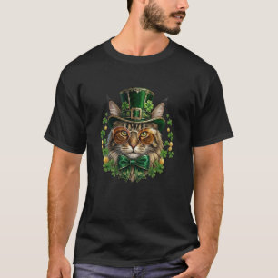Maine Coon Katt Leprechaun Hatt Glasögon St Patric T Shirt