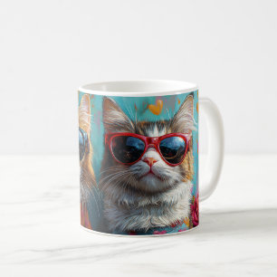 Maine Coon Katt med Hjärtrosor Alla Hjärtans Dag Kaffemugg