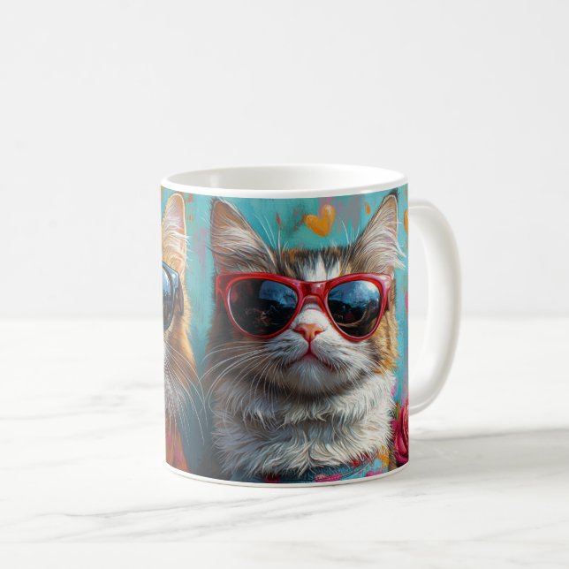 Maine Coon Katt med Hjärtrosor Alla Hjärtans Dag Kaffemugg (Framsida höger)