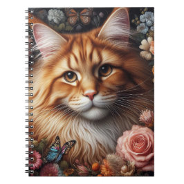Maine Coon Katt och Rosa Rosor Kattälskare  Anteckningsbok
