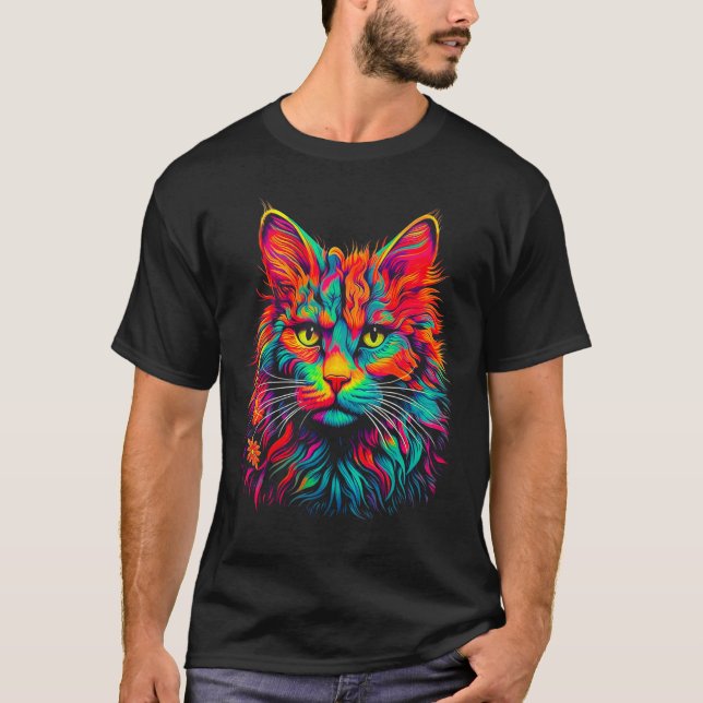 Maine Coon Katt Popkonst T Shirt (Framsida)