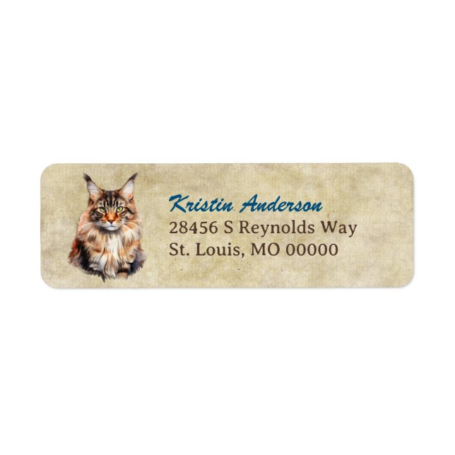 Maine Coon Katt Porträtt Returadress Etikett (Framsidan)