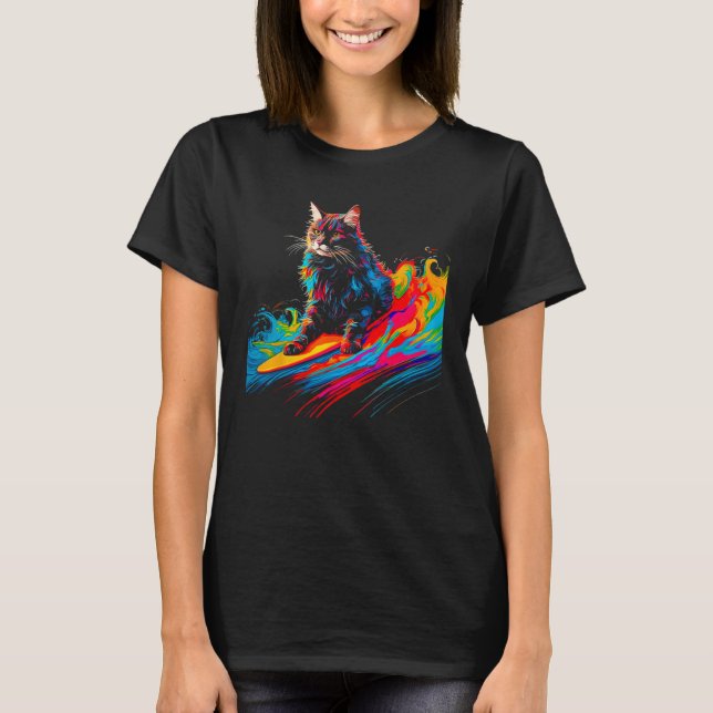 Maine Coon Katt Surf 1 T Shirt (Framsida)
