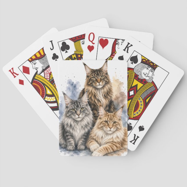 Maine Coon Katt Vattenfärg Spelkort (Baksidan)
