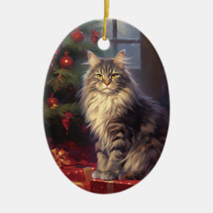 Maine Coon-kattjulen Julgransprydnad Keramik