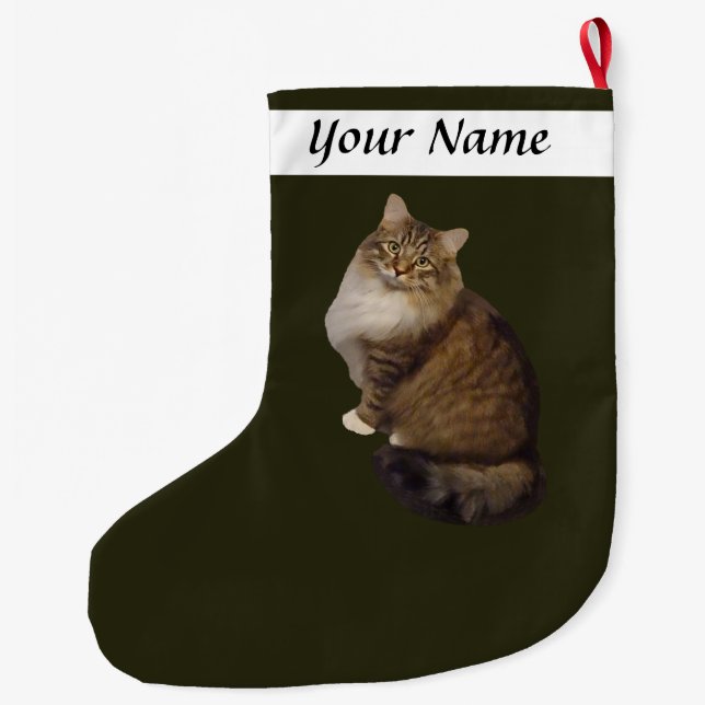 Maine Coon Kattporträtt Stor Julstrumpa (Baksidan)