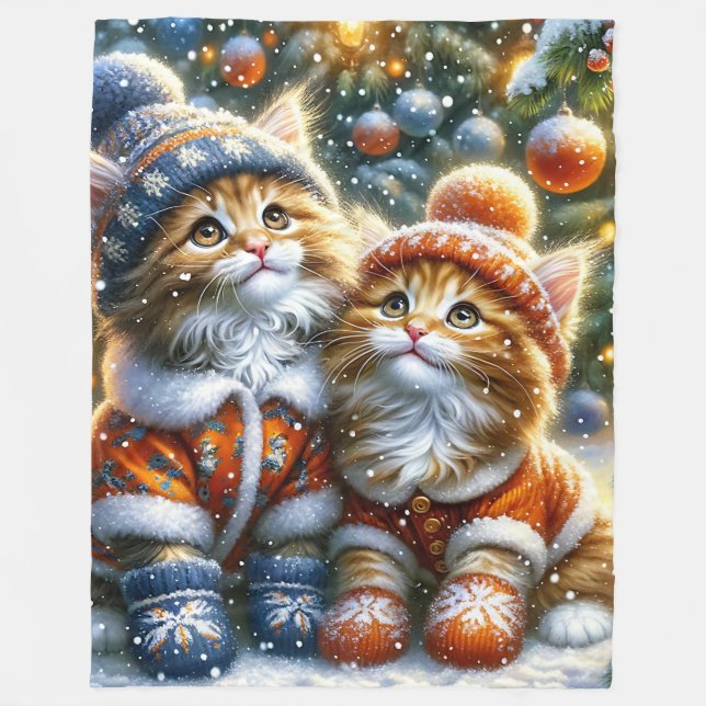 ’Maine Coon Kittens’ First jul Snowfall’ Fleecefilt (Framsidan)