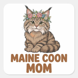 Maine Coon-mamma — Fluffig Maine Coon med blomkron Fyrkantigt Klistermärke