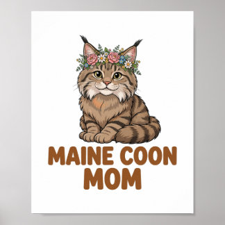 Maine Coon-mamma — Fluffig Maine Coon med blomkron Poster
