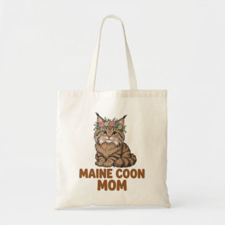 Maine Coon-mamma — Fluffig Maine Coon med blomster Tygkasse