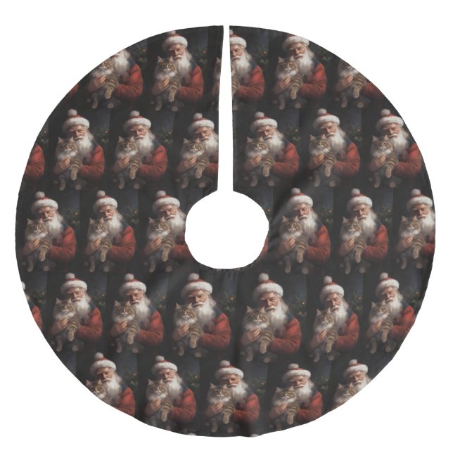 Maine Coon med Jultomten julafton Julgransmatta Borstad Polyester (Framsidan)