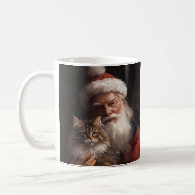 Maine Coon med Jultomten julafton Kaffemugg (Vänster)