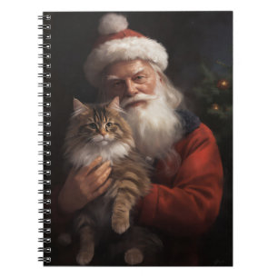 Maine Coon med Tomte Festiv Jul  Anteckningsbok