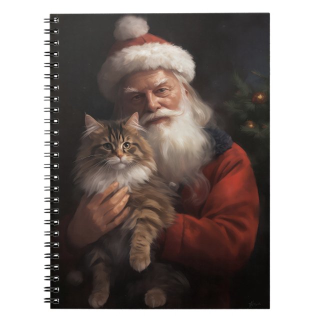 Maine Coon med Tomte Festiv Jul  Anteckningsbok (Framsidan)