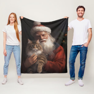 Maine Coon med Tomte Festiv Jul  Fleecefilt
