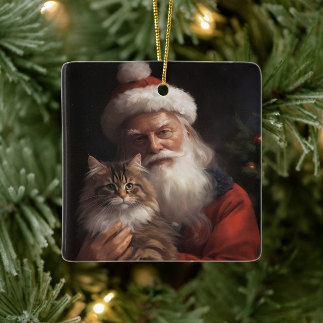 Maine Coon med Tomte Festiv Jul  Julgransprydnad Keramik (Träd)