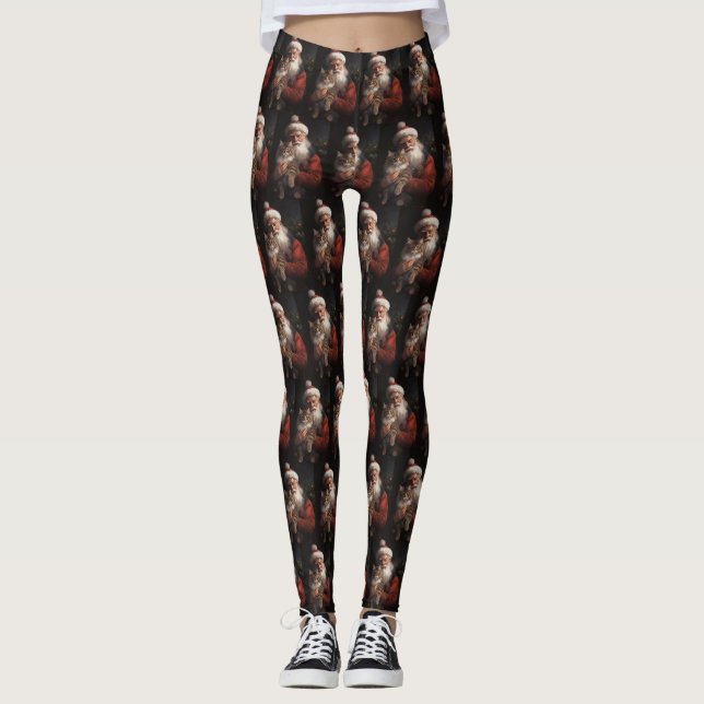 Maine Coon med Tomte Festiv Jul  Leggings (Framsida)