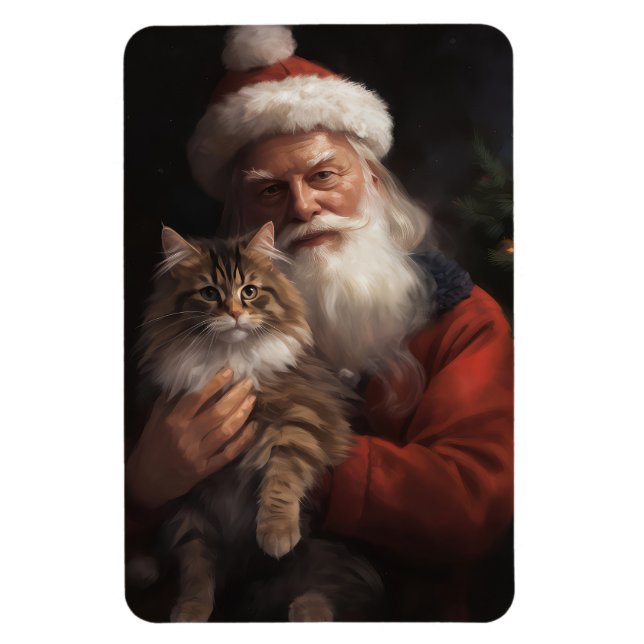 Maine Coon med Tomte Festiv Jul  Magnet (Vertikal)