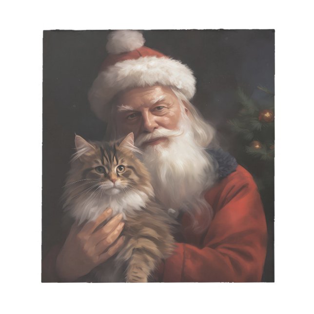 Maine Coon med Tomte Festlig jul  Anteckningsblock (Framsida)