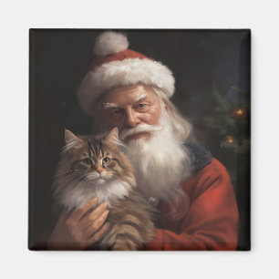 Maine Coon med Tomte Festlig jul Magnet