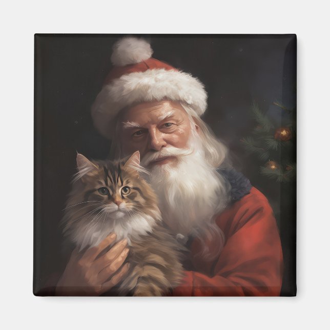 Maine Coon med Tomte Festlig jul  Magnet (Framsidan)