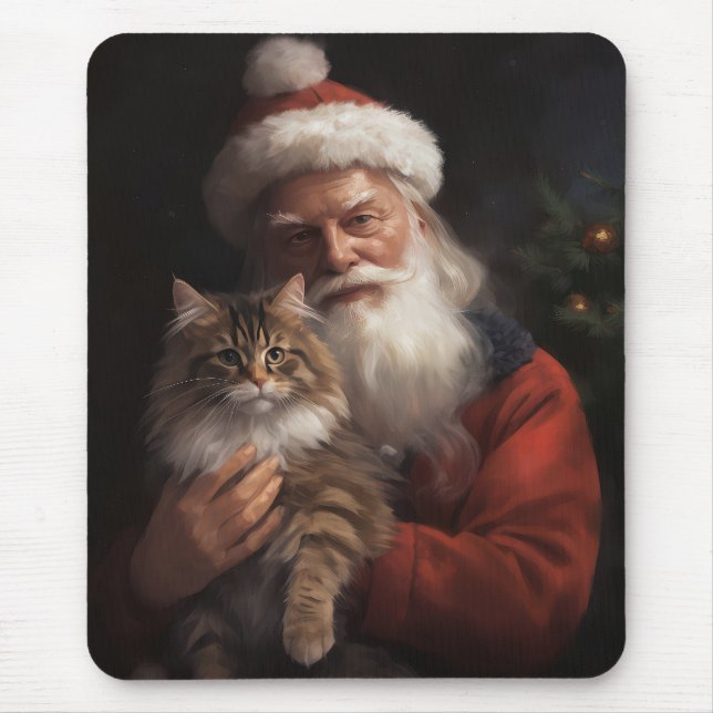 Maine Coon med Tomte Festlig jul  Musmatta (Framsidan)