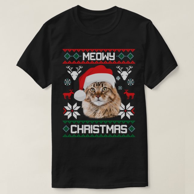 Maine Coon Meowy Christmas Ugly Sweater Cat Gift L T Shirt (Design framsida)