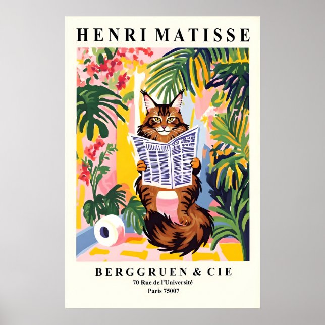 Maine Coon på toalett Konsttryck Badrumstryck i Poster (Framsidan)