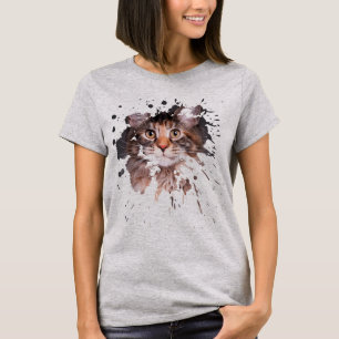 Maine Coon Porträtt Stänk T-Shirt