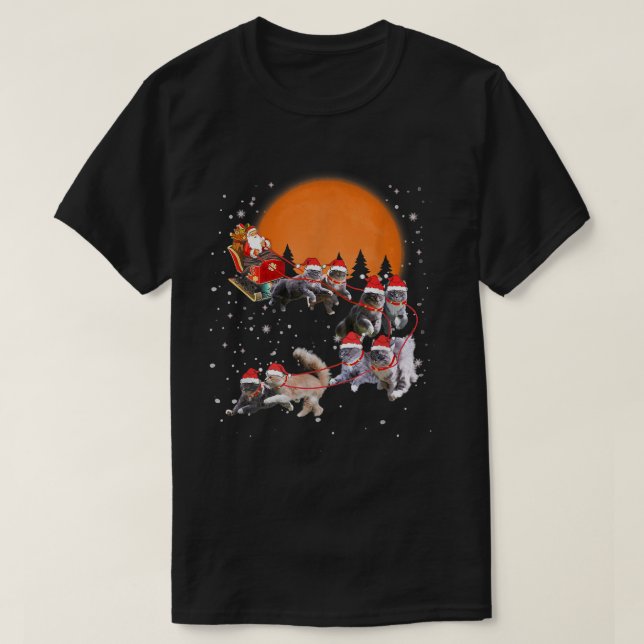 Maine Coon Reindeer Santa Sleigh-julklappar Xm T Shirt (Design framsida)