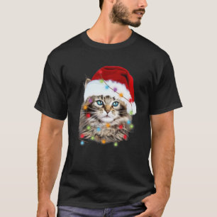 Maine Coon Santa Hat jul Ljus Catmas Cat L T Shirt