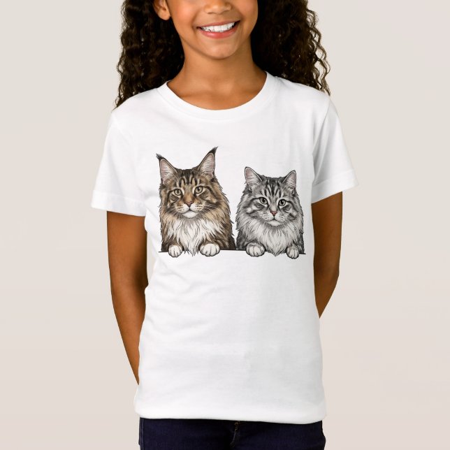 Maine Coon & Silver Tabby Cat lover T Shirt (Framsida)