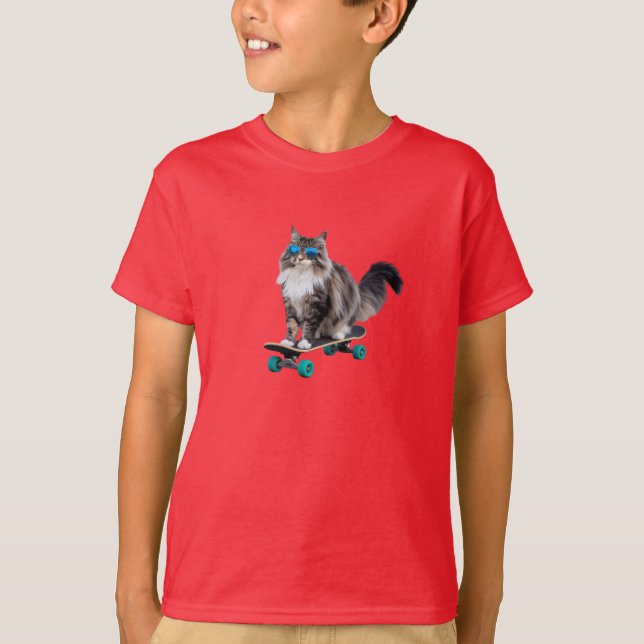 Maine Coon Skateboarder T Shirt (Framsida)