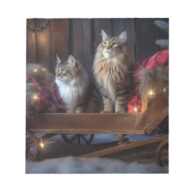Maine Coon Snowy Sleigh juldeeller Anteckningsblock (Framsida)