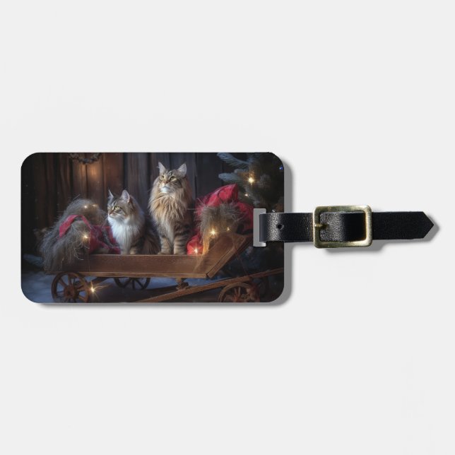 Maine Coon Snowy Sleigh juldeeller Bagagebricka (Horisontell Framsida)