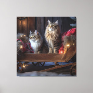 Maine Coon Snowy Sleigh juldeeller Canvastryck