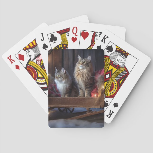 Maine Coon Snowy Sleigh juldeeller Casinokort (Baksidan)